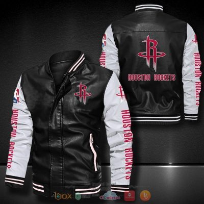NBA Houston Rockets Black White Leather Bomber Jacket
