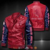 NBA Houston Rockets Red Navy Leather Bomber Jacket