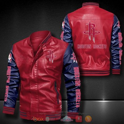 NBA Houston Rockets Red Navy Leather Bomber Jacket