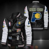 NBA Indiana Pacers Black White Logo Team Leather Bomber Jacket