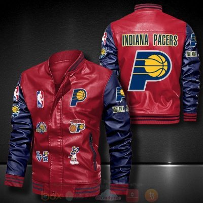 NBA Indiana Pacers Red Navy Logo Team Leather Bomber Jacket