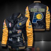 NBA Indiana Pacers Black Gold Logo Team Leather Bomber Jacket