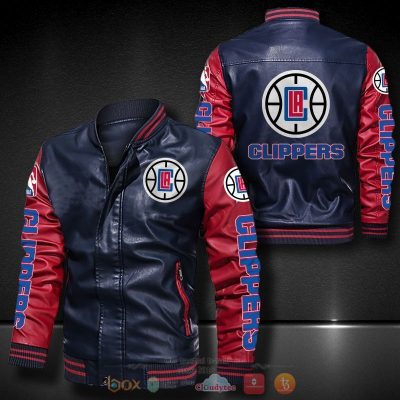 NBA Los Angeles Clippers Navy Blue Red Leather Bomber Jacket