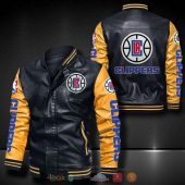NBA Los Angeles Clippers Black Yellow Leather Bomber Jacket