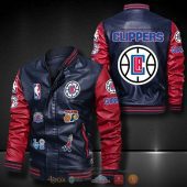 NBA Los Angeles Clippers Navy Blue Red Logo Team Leather Bomber Jacket