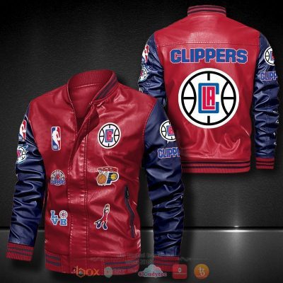 NBA Los Angeles Clippers Red Navy Blue Logo Team Leather Bomber Jacket