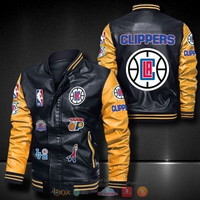 NBA Los Angeles Clippers Black Yellow Logo Team Leather Bomber Jacket