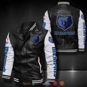 NBA Memphis Grizzlies Black White Leather Bomber Jacket