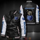 NBA Memphis Grizzlies Black White Skull Leather Bomber Jacket