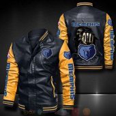 NBA Memphis Grizzlies Black Yellow Skull Leather Bomber Jacket