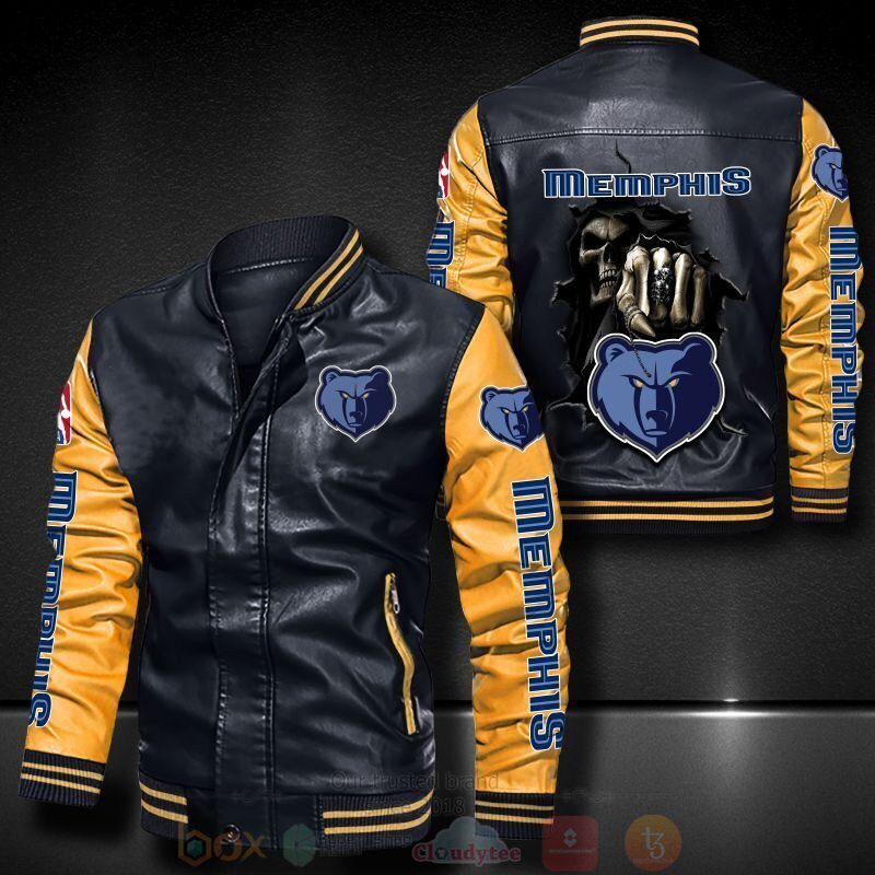 NBA Memphis Grizzlies Black Yellow Skull Leather Bomber Jacket
