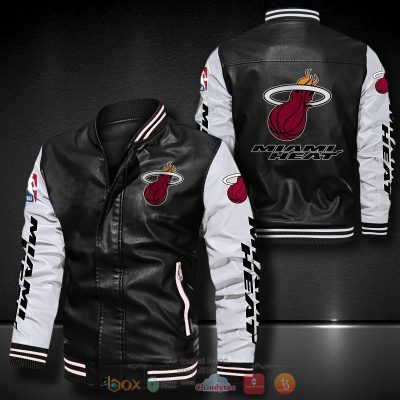 NBA Miami Heat Black White Leather Bomber Jacket