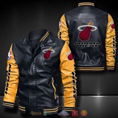 NBA Miami Heat Black Yellow Leather Bomber Jacket