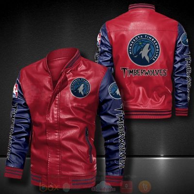 NBA Minnesota Timberwolves Red Navy Leather Bomber Jacket