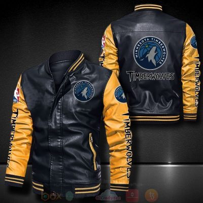 NBA Minnesota Timberwolves Black Yellow Leather Bomber Jacket