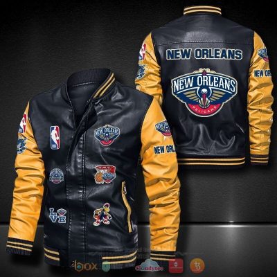 NBA New Orleans Pelicans Black Yellow Leather Bomber Jacket