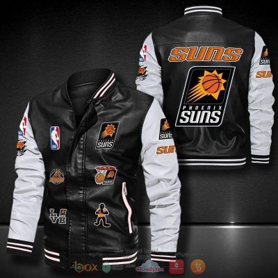 NBA Phoenix Suns Black White Leather Bomber Jacket