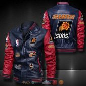 NBA Phoenix Suns Navy Blue Red Leather Bomber Jacket