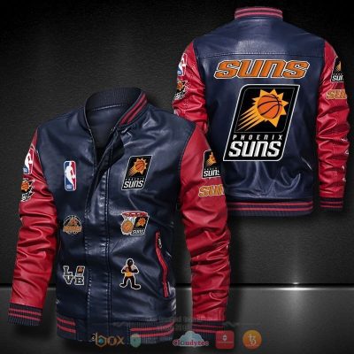 NBA Phoenix Suns Navy Blue Red Leather Bomber Jacket