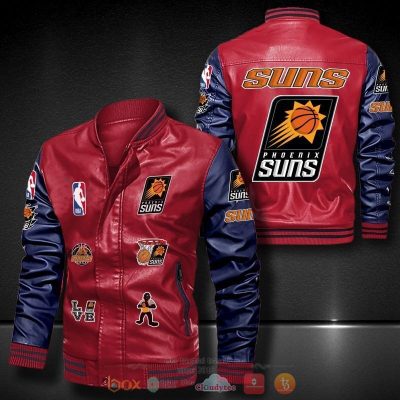 NBA Phoenix Suns Red Navy Blue Leather Bomber Jacket