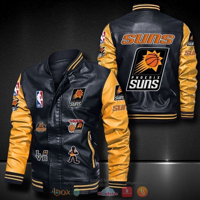 NBA Phoenix Suns Black Yellow Leather Bomber Jacket