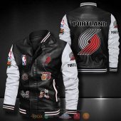 NBA Portland Trail Blazers Black Logo Team Leather Bomber Jacket