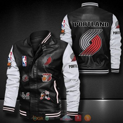 NBA Portland Trail Blazers Black Logo Team Leather Bomber Jacket