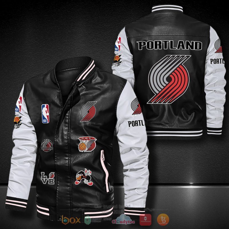 NBA Portland Trail Blazers Black Logo Team Leather Bomber Jacket NBA Portland Trail Blazers Black Logo Team Leather Bomber Jacket