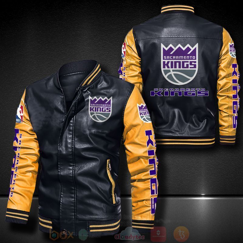 NBA Sacramento Kings Black Yellow Leather Bomber Jacket