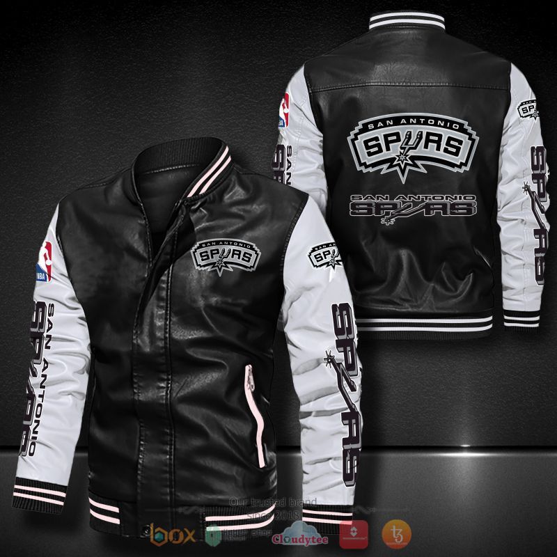 NBA San Antonio Spurs Black Logo Team Leather Bomber Jacket NBA San Antonio Spurs Black Logo Team Leather Bomber Jacket