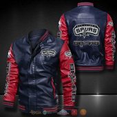 NBA San Antonio Spurs Navy Red Leather Bomber Jacket