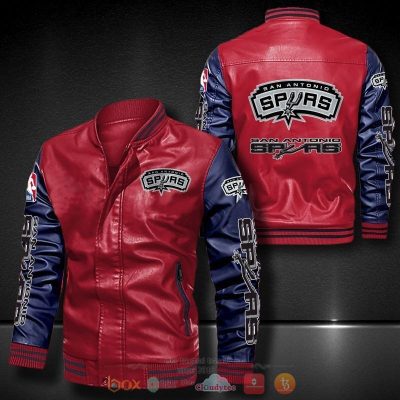 NBA San Antonio Spurs Red Navy Leather Bomber Jacket