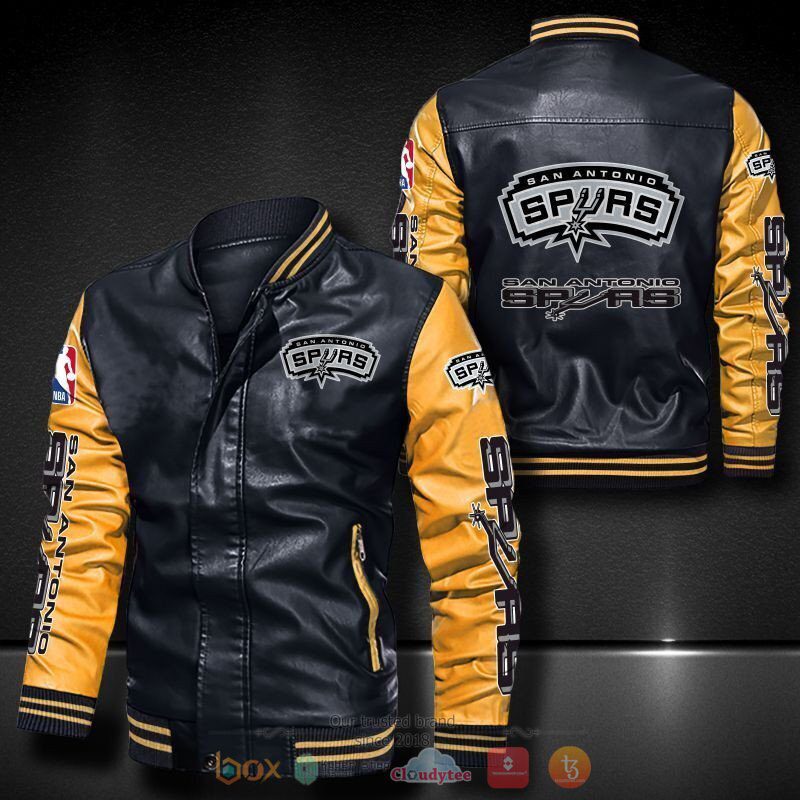 NBA San Antonio Spurs Black Yellow Leather Bomber Jacket