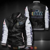 NBA Utah Jazz Black White Leather Bomber Jacket