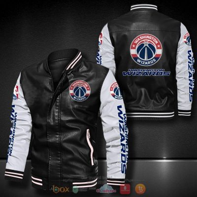 NBA Washington Wizards Black White Leather Bomber Jacket