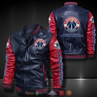 NBA Washington Wizards Navy Red Leather Bomber Jacket