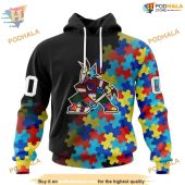 NHL Autism Awareness Black Arizona Coyotes Hoodie 3D, Arizona Coyotes Apparel, 3D Design