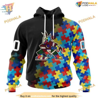 NHL Autism Awareness Black Arizona Coyotes Hoodie 3D, Arizona Coyotes Apparel, 3D Design