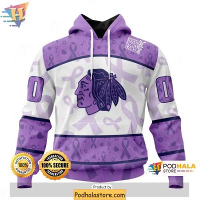 NHL Chicago Blackhawks Hoodie 3D, Lavender Ribbon Apparel for Cancer Support