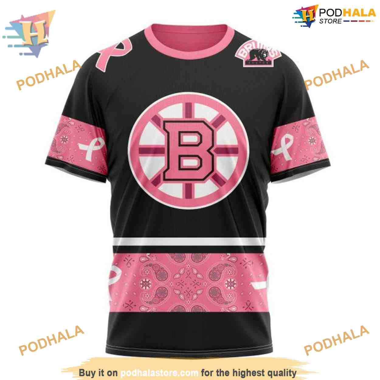 NHL Personalized Paisley & Pink Cancer Awareness Boston Bruins Hoodie 3D NHL Personalized Paisley & Pink Cancer Awareness Boston Bruins Hoodie 3D