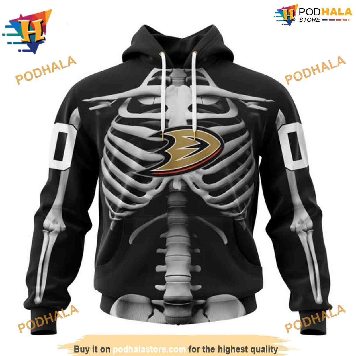 NHL Special Skeleton Costume Halloween Mighty Ducks Hoodie 3D NHL Special Skeleton Costume Halloween Mighty Ducks Hoodie 3D