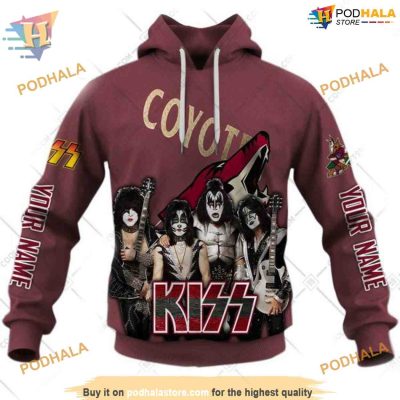 NHL x Kiss Band Style Arizona Coyotes Hoodie 3D, Custom Arizona Coyotes Rock Merch