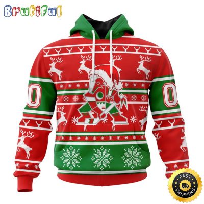 NHL Arizona Coyotes Specialized Unisex Christmas Is Coming Santa Claus All Over Print 3D Hoodie Gift For Christmas Day