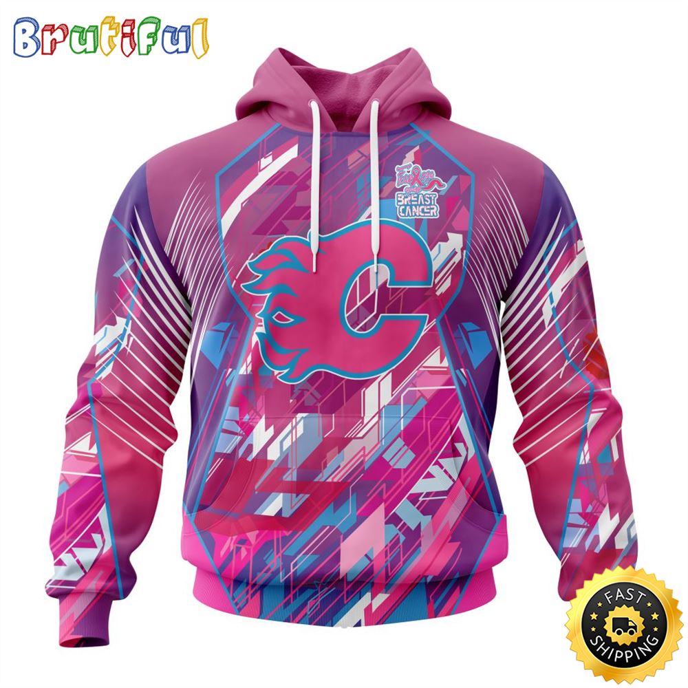 NHL Calgary Flames I Pink I Can Fearless Again Breast Cancer All Over Print 3D Hoodie Unisex Hoodie Tshirt Sweatshirt