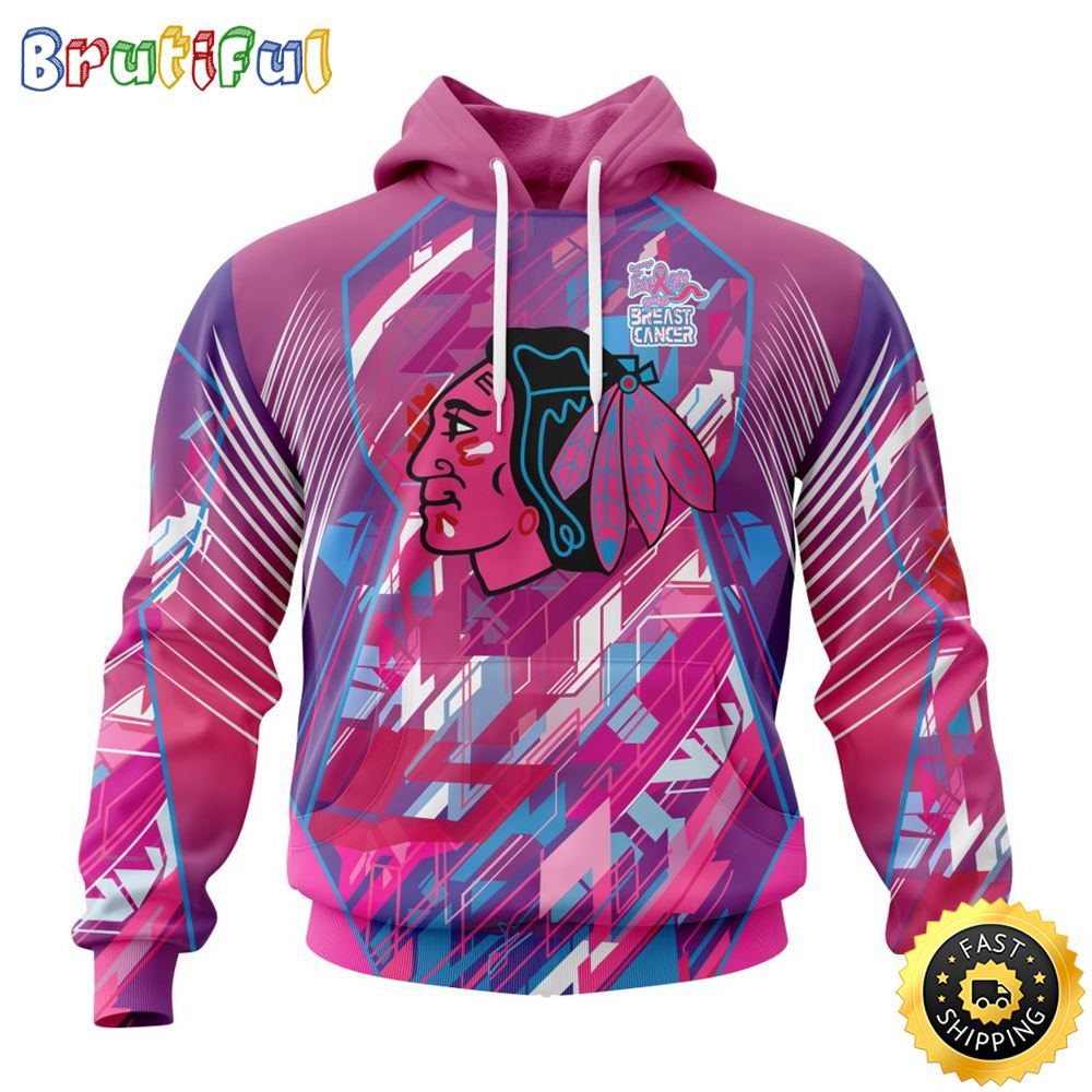 NHL Chicago BlackHawks I Pink I Can Fearless Again Breast Cancer All Over Print 3D Hoodie Unisex Hoodie Tshirt Sweatshirt