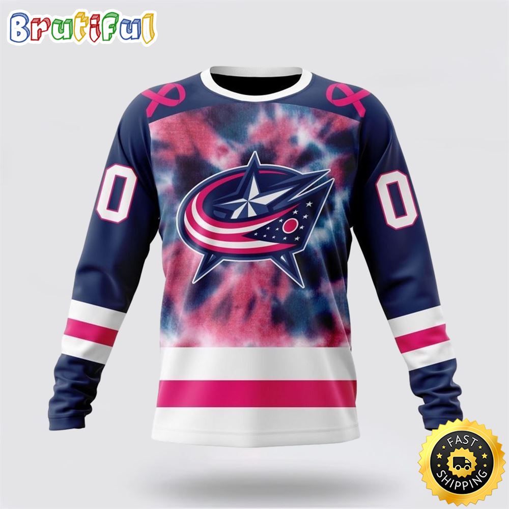 Personalized NHL Columbus Blue Jackets Crewneck Sweatshirt Special Pink October Fight Breast Cancer Gift For Man And Women