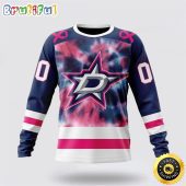 Personalized NHL Dallas Stars Crewneck Sweatshirt Special Pink October Fight Breast Cancer Gift For Man And Women