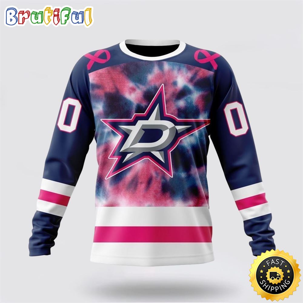 Personalized NHL Dallas Stars Crewneck Sweatshirt Special Pink October Fight Breast Cancer Gift For Man And Women