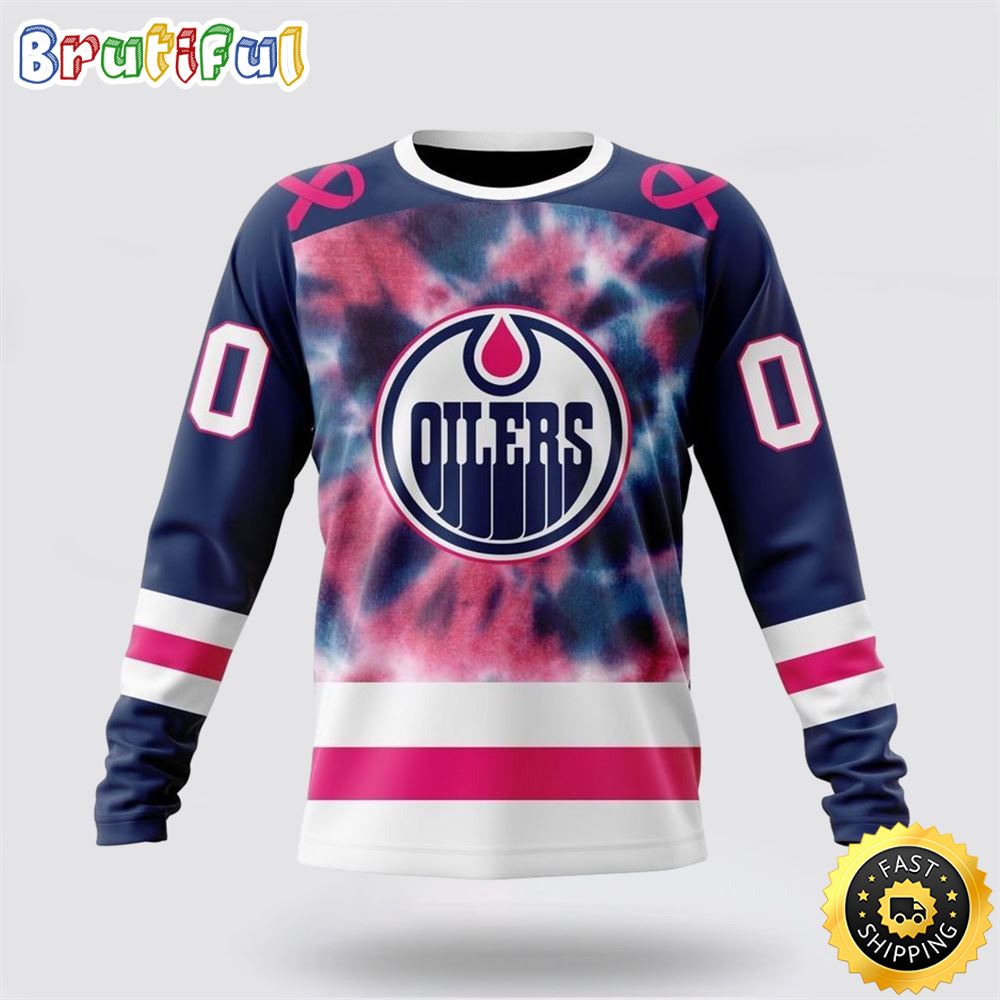 Personalized NHL Edmonton Oilers Crewneck Sweatshirt Special Pink October Fight Breast Cancer Gift For Man And Women