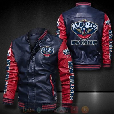 NBA New Orleans Pelicans Navy Red Leather Bomber Jacket